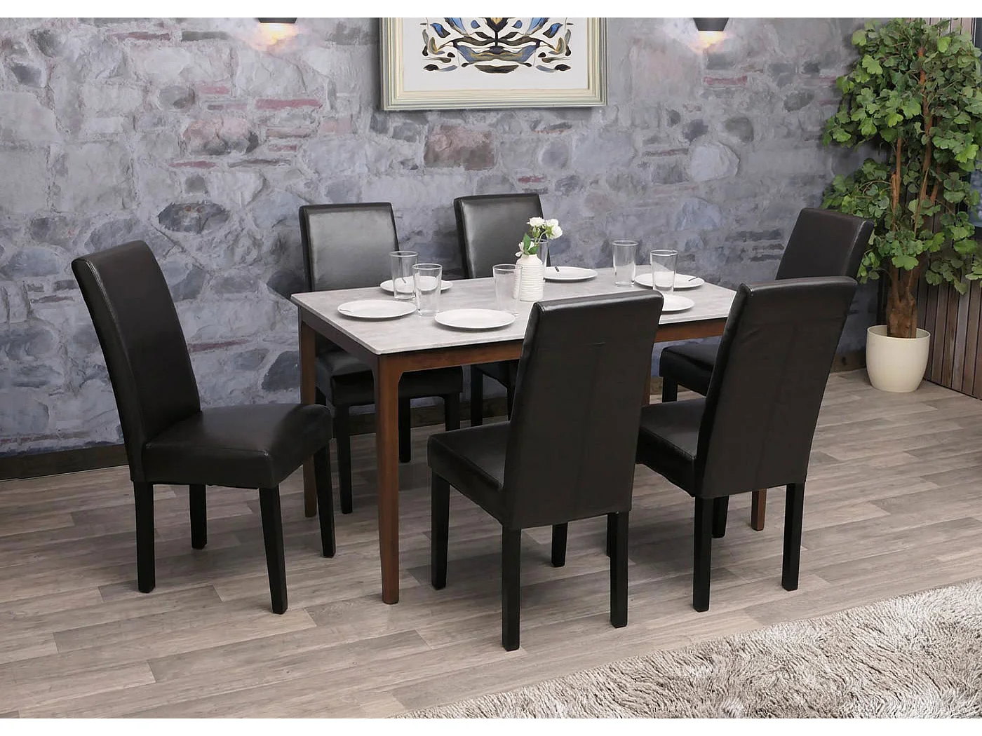 Chaise de salle à manger MCW-N66 KL (lot de 2),  noir-marron, pieds noirs