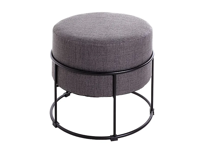 Tabouret en Tissu coloris gris et métal coloris noir - diamètre 48 x hauteur 44 cm