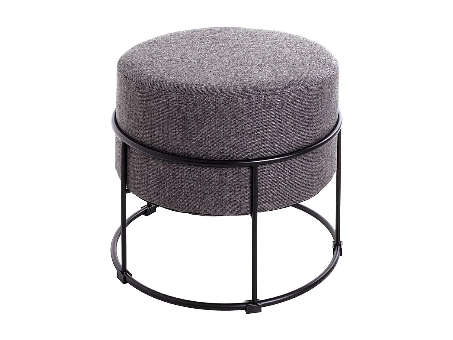 Tabouret en Tissu coloris gris et métal coloris noir - diamètre 48 x hauteur 44 cm