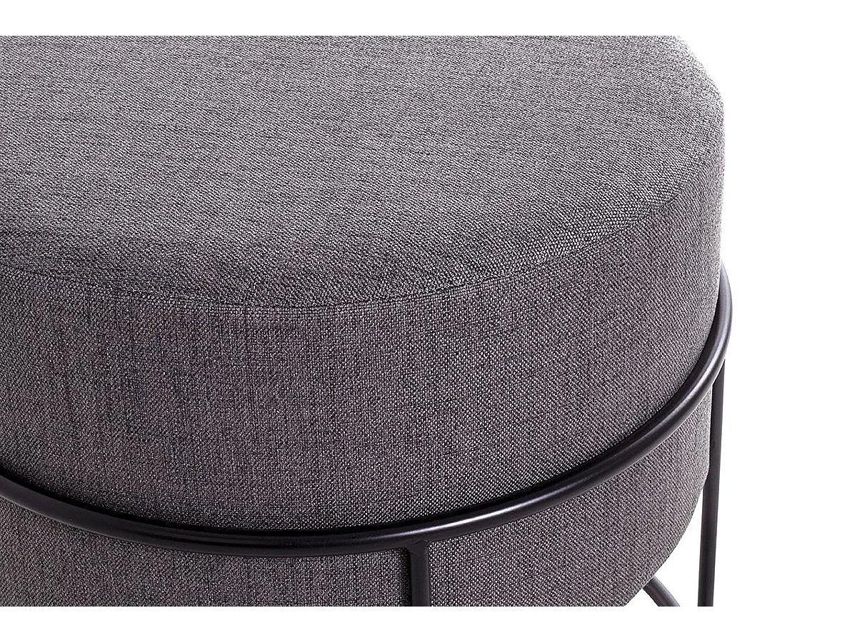 Tabouret en Tissu coloris gris et métal coloris noir - diamètre 48 x hauteur 44 cm