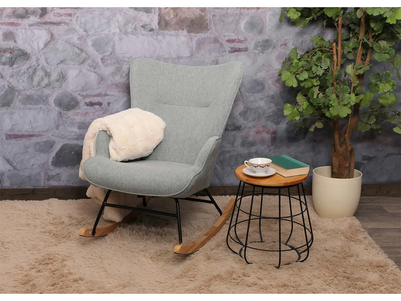 Fotel bujany MCW-N14,  szaro-zielony