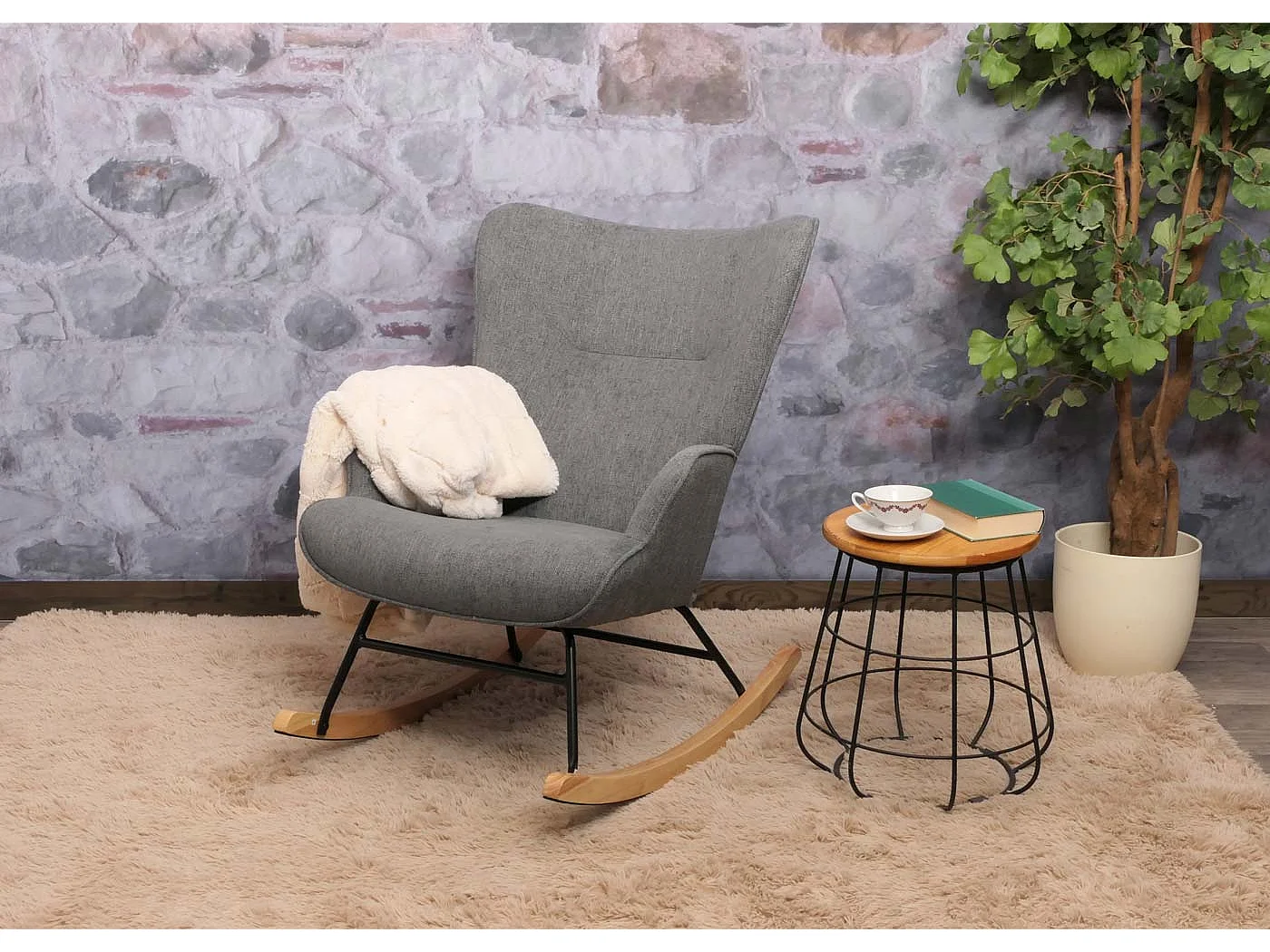 Schaukelstuhl MCW-N14, Dunkelgrau