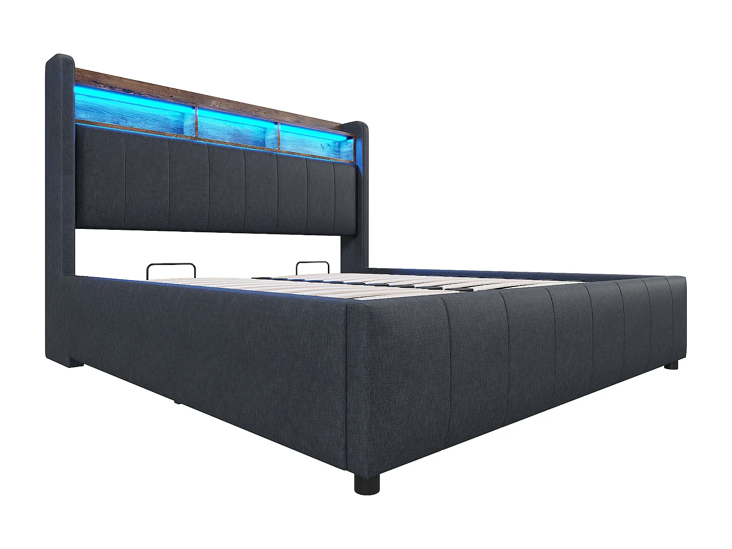 Mit Leinen gepolstertes Truhenbett 140 x 200 cm – mit LED + Steckdosen – Grau