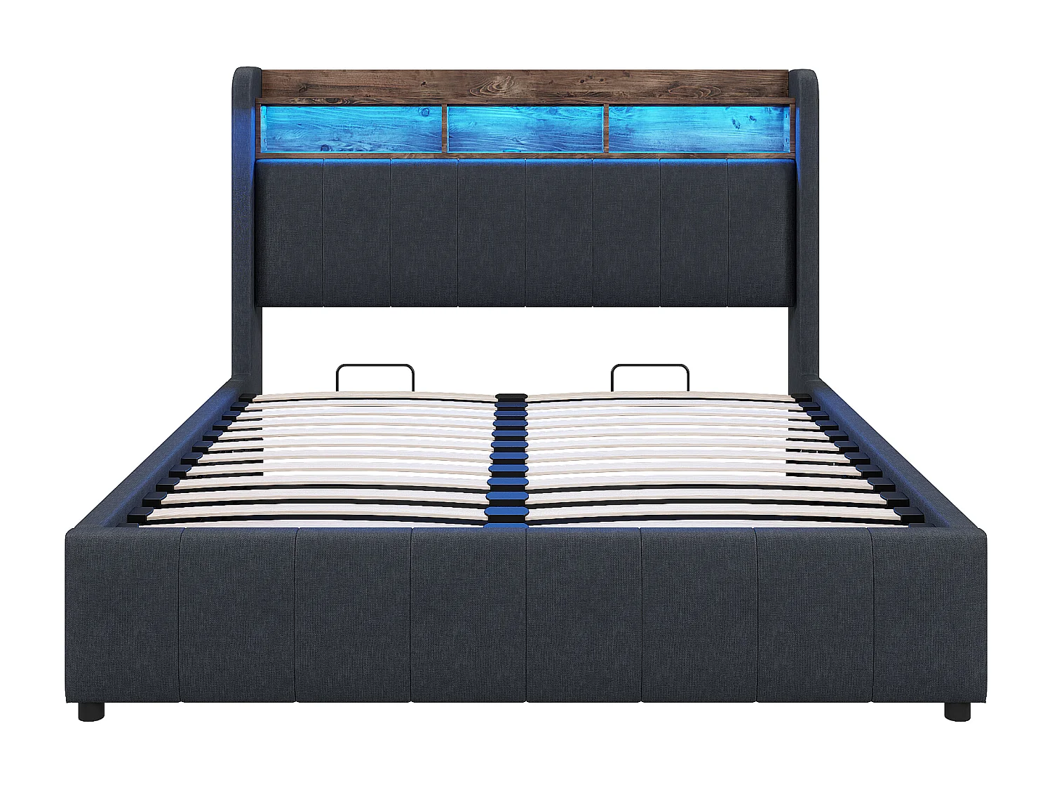 Lit coffre de rangement capitonné en lin 140x200cm - avec LED + prises - Gris