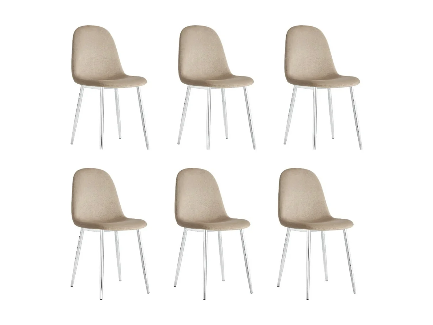 Lot de 6 chaises Ruka en velours avec pieds en acier chromé - Élégance moderne-Couleur Beige clair