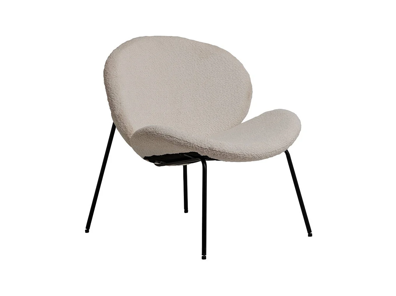 Sillón blanco de tela bouclé con estructura de metal negro Kanoa