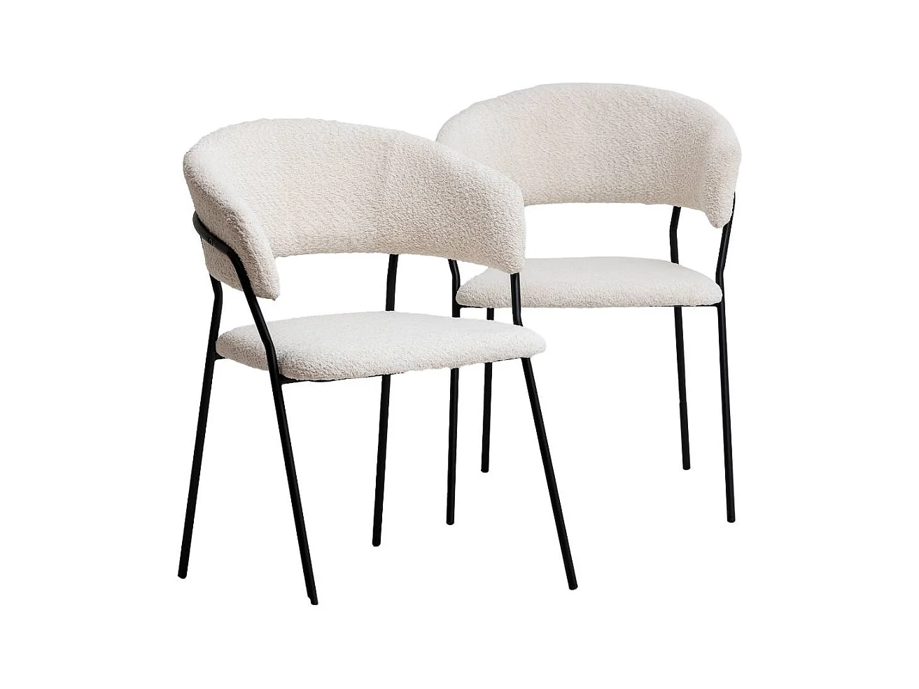 Chaise arrondie tissu bouclette blanche Kanoa (lot de 2)