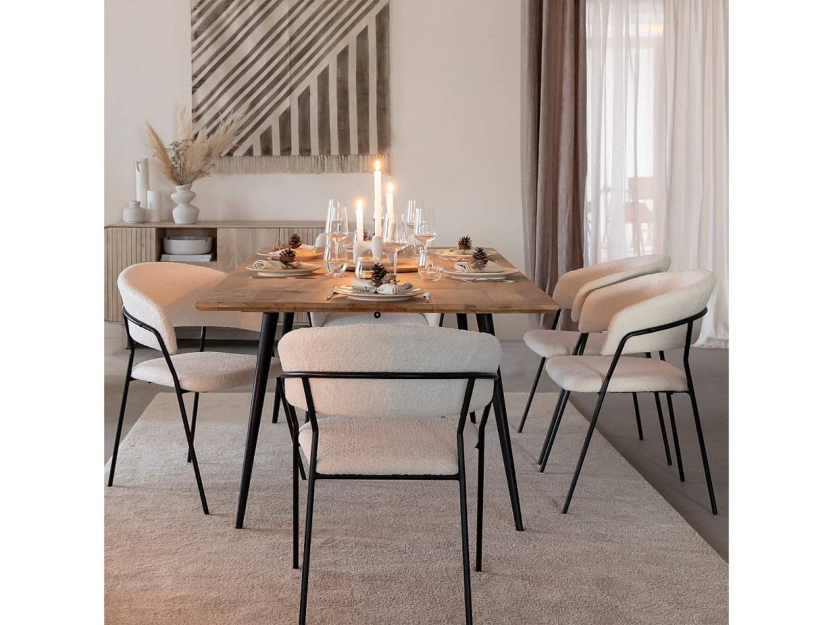 Lote de 2 sillas redondas de tela bouclé blancas Kanoa con reposabrazos