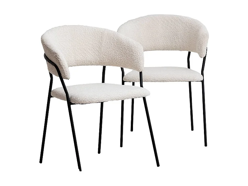 Chaise arrondie tissu bouclette blanche Kanoa (lot de 2)