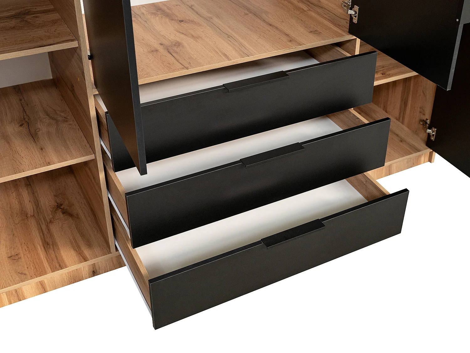 Armadio 4 ante e 3 cassetti Con specchio L196 cm Naturale e Nero  - LIRMADA