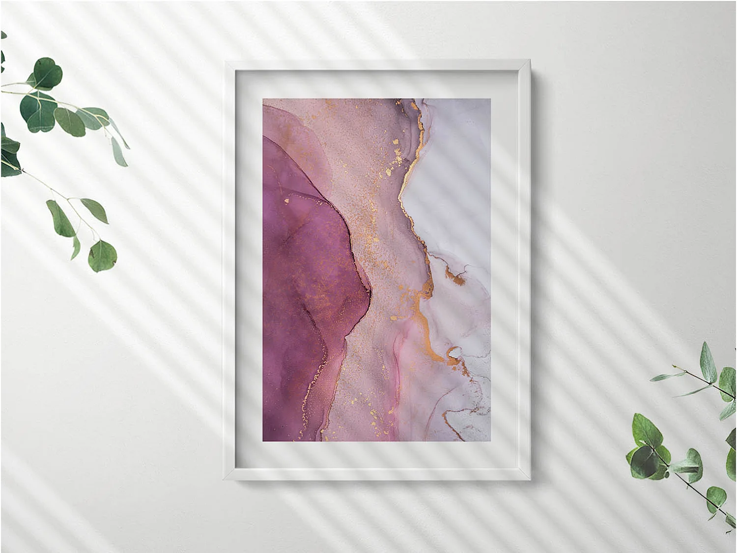 Tableau décoratif avec cadre blanc, Abstraction fluide et délicate 50 x 70 cm– Parfait pour le salon ou la chambre