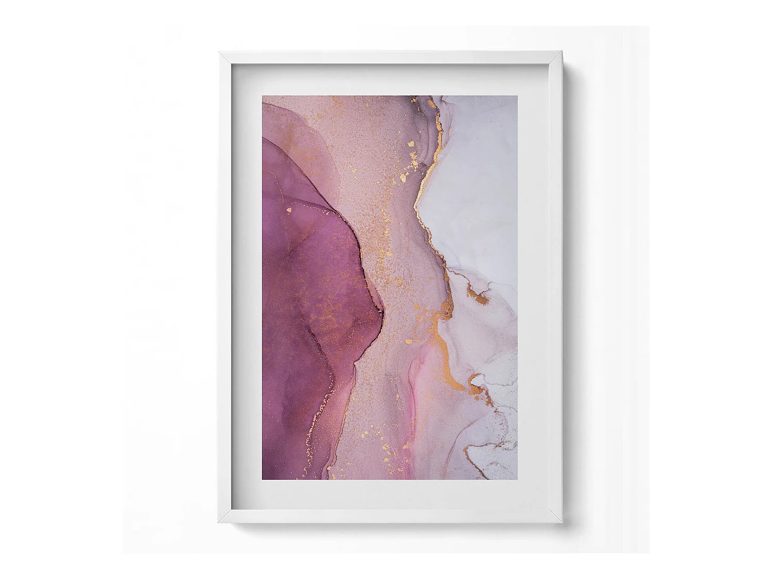 Tableau décoratif avec cadre blanc, Abstraction fluide et délicate 50 x 70 cm– Parfait pour le salon ou la chambre