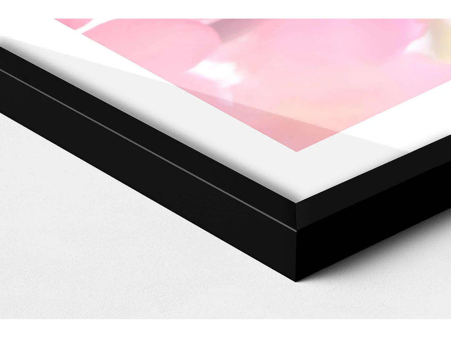 Dekoratives Gemälde mit schwarzem Rahmen, Rosa Frühlingsblumen auf den Zweigen 80 x 60 cm – Perfekt für das Wohn- oder Schlafzimmer