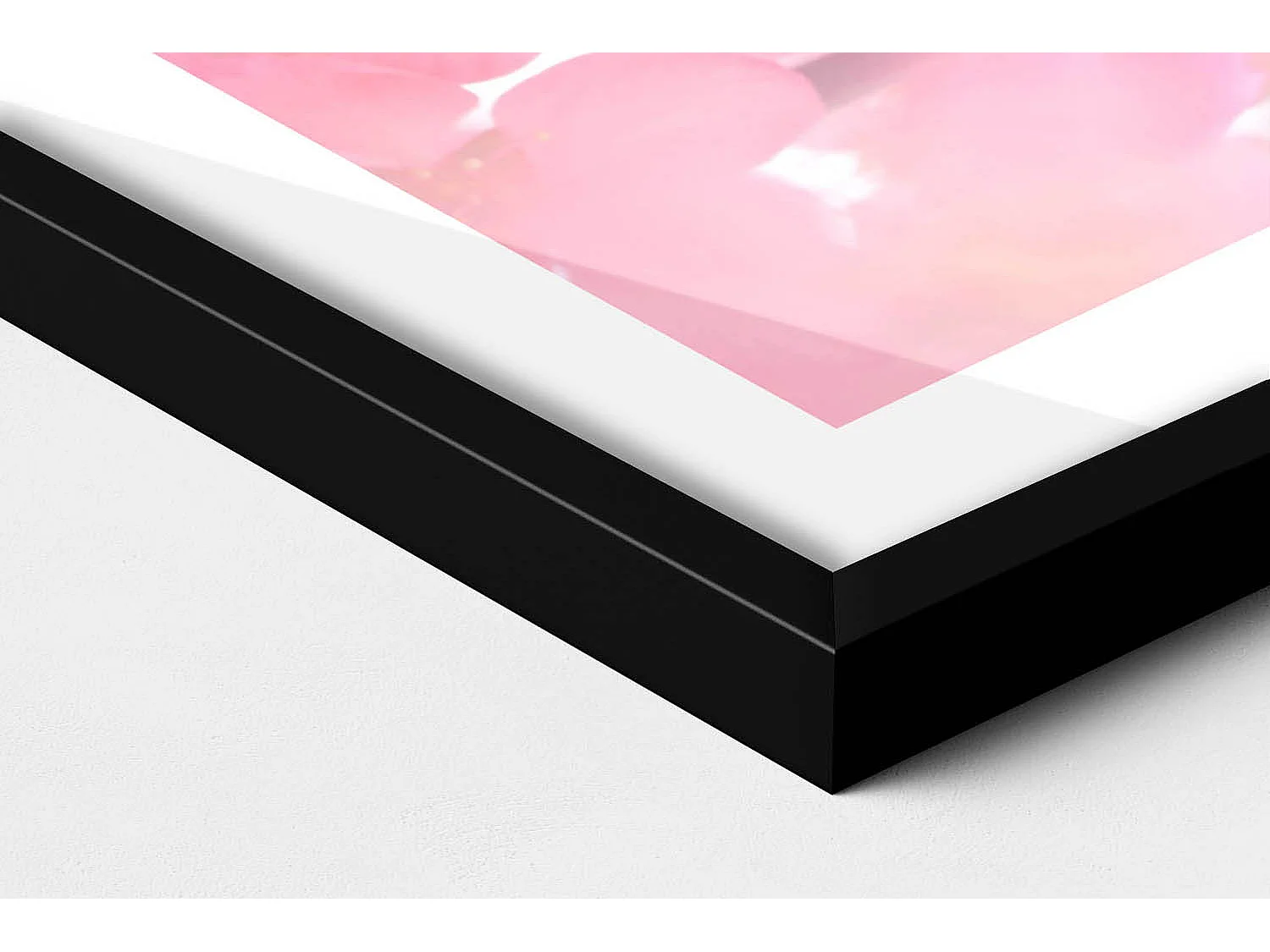 Tableau décoratif avec cadre noir, Fleurs printanières roses sur les branches 70 x 50 cm– Parfait pour le salon ou la chambre