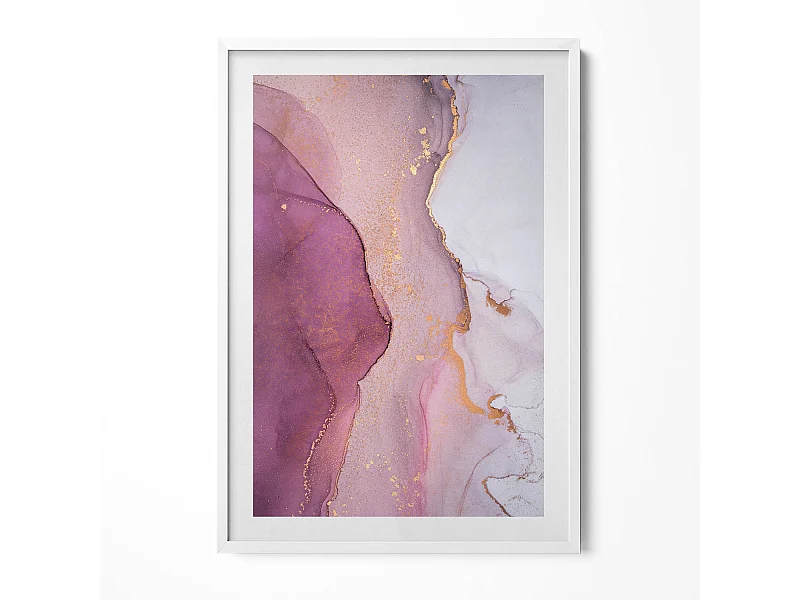 Tableau décoratif avec cadre blanc, Abstraction fluide et délicate 70 x 100 cm– Parfait pour le salon ou la chambre