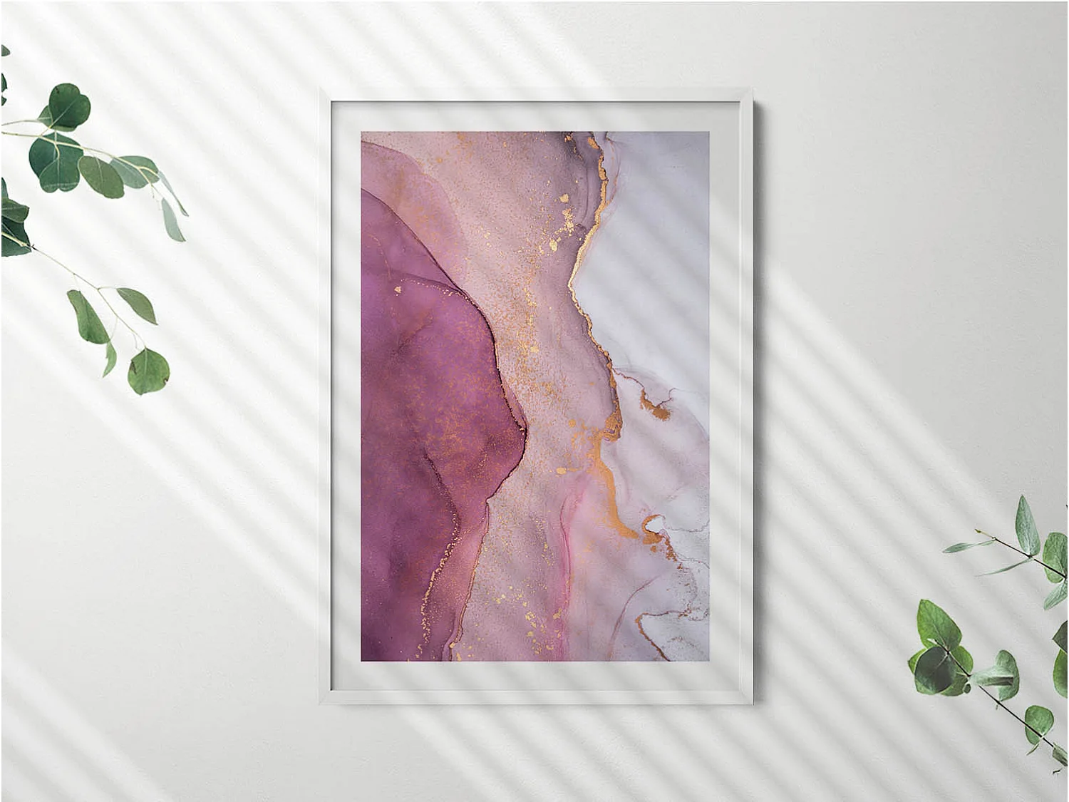 Dekoratives Gemälde mit weißem Rahmen, fließende und zarte Abstraktion 70 x 100 cm – perfekt für das Wohn- oder Schlafzimmer