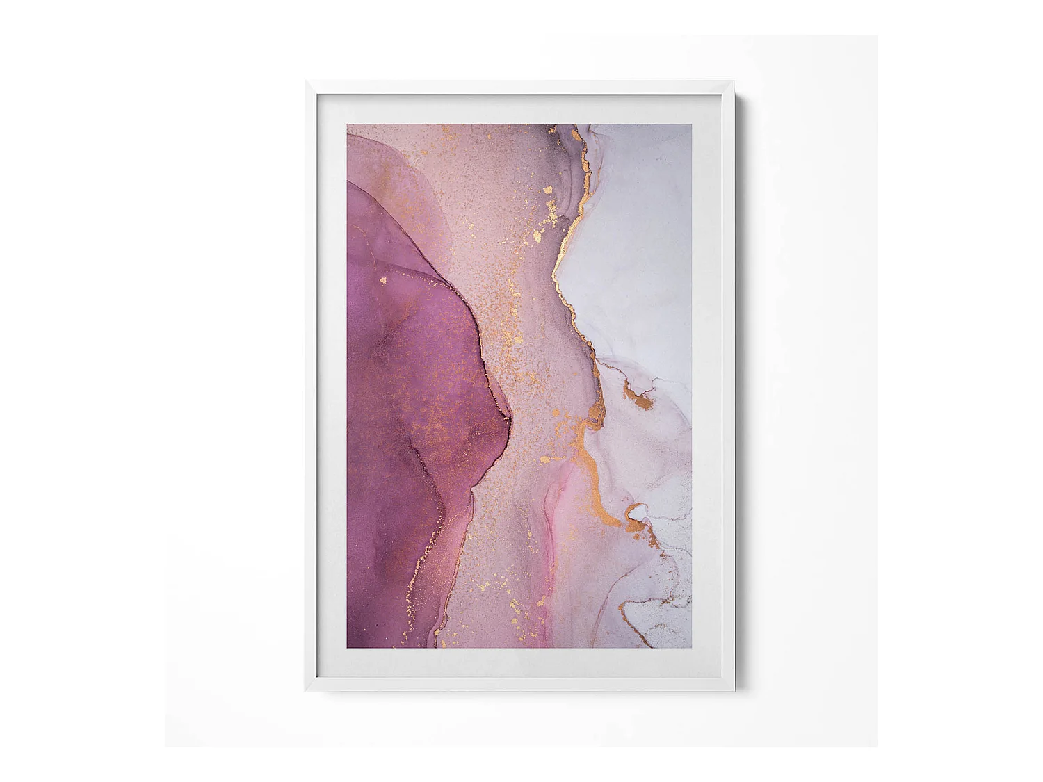Tableau décoratif avec cadre blanc, Abstraction fluide et délicate 70 x 100 cm– Parfait pour le salon ou la chambre
