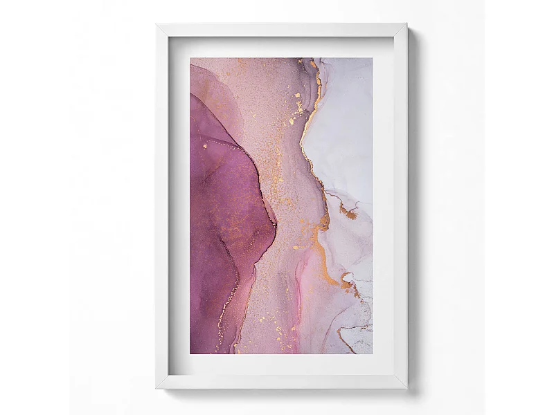 Decoratief schilderij met witte lijst, vloeiende en delicate abstractie 40 x 60 cm – perfect voor de woon- of slaapkamer