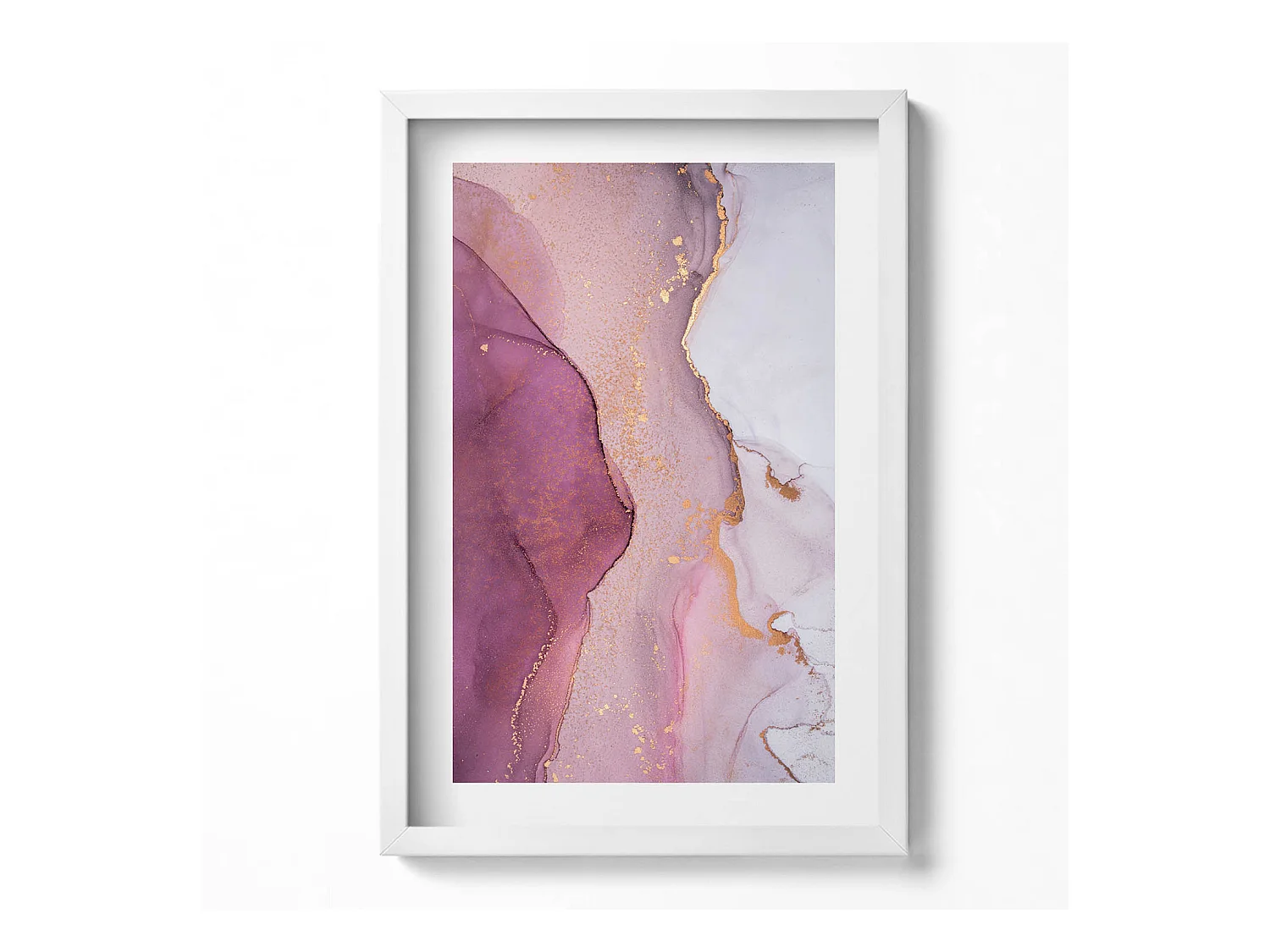 Tableau décoratif avec cadre blanc, Abstraction fluide et délicate 40 x 60 cm– Parfait pour le salon ou la chambre