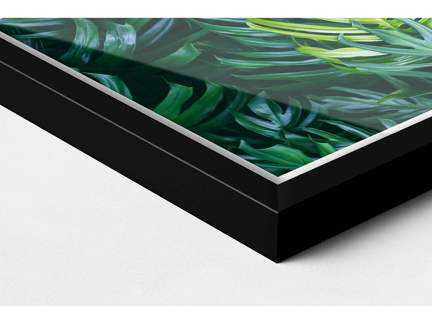 Tableau décoratif avec cadre noir, Nature tropicale - feuilles de monstera 30 x 20 cm – Parfait pour le salon ou la chambre