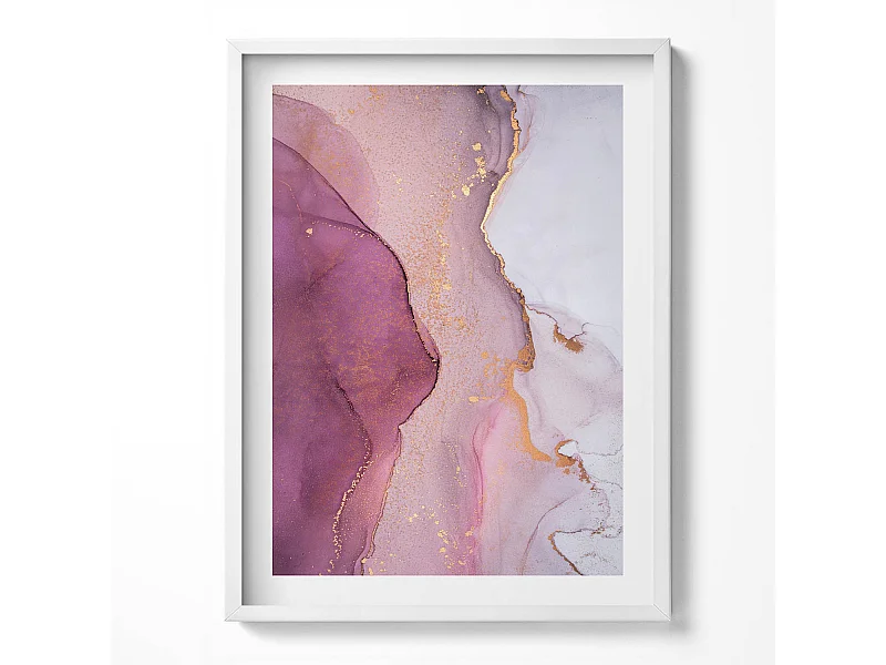 Decoratief schilderij met witte lijst, vloeiende en delicate abstractie 60 x 80 cm – perfect voor de woon- of slaapkamer