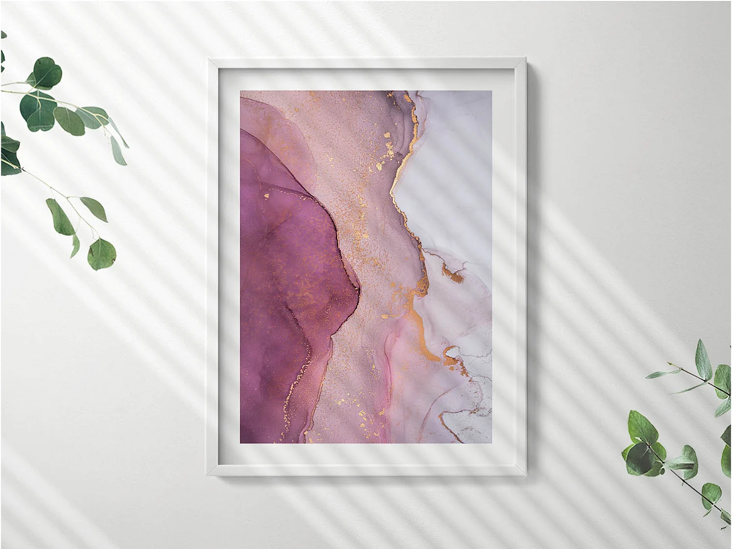 Dekoratives Gemälde mit weißem Rahmen, fließende und zarte Abstraktion, 60 x 80 cm – perfekt für das Wohn- oder Schlafzimmer