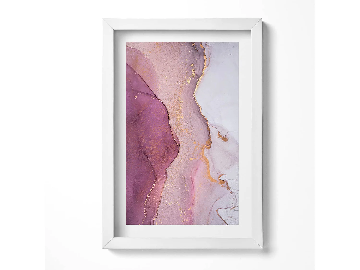 Tableau décoratif avec cadre blanc, Abstraction fluide et délicate 20 x 30 cm – Parfait pour le salon ou la chambre