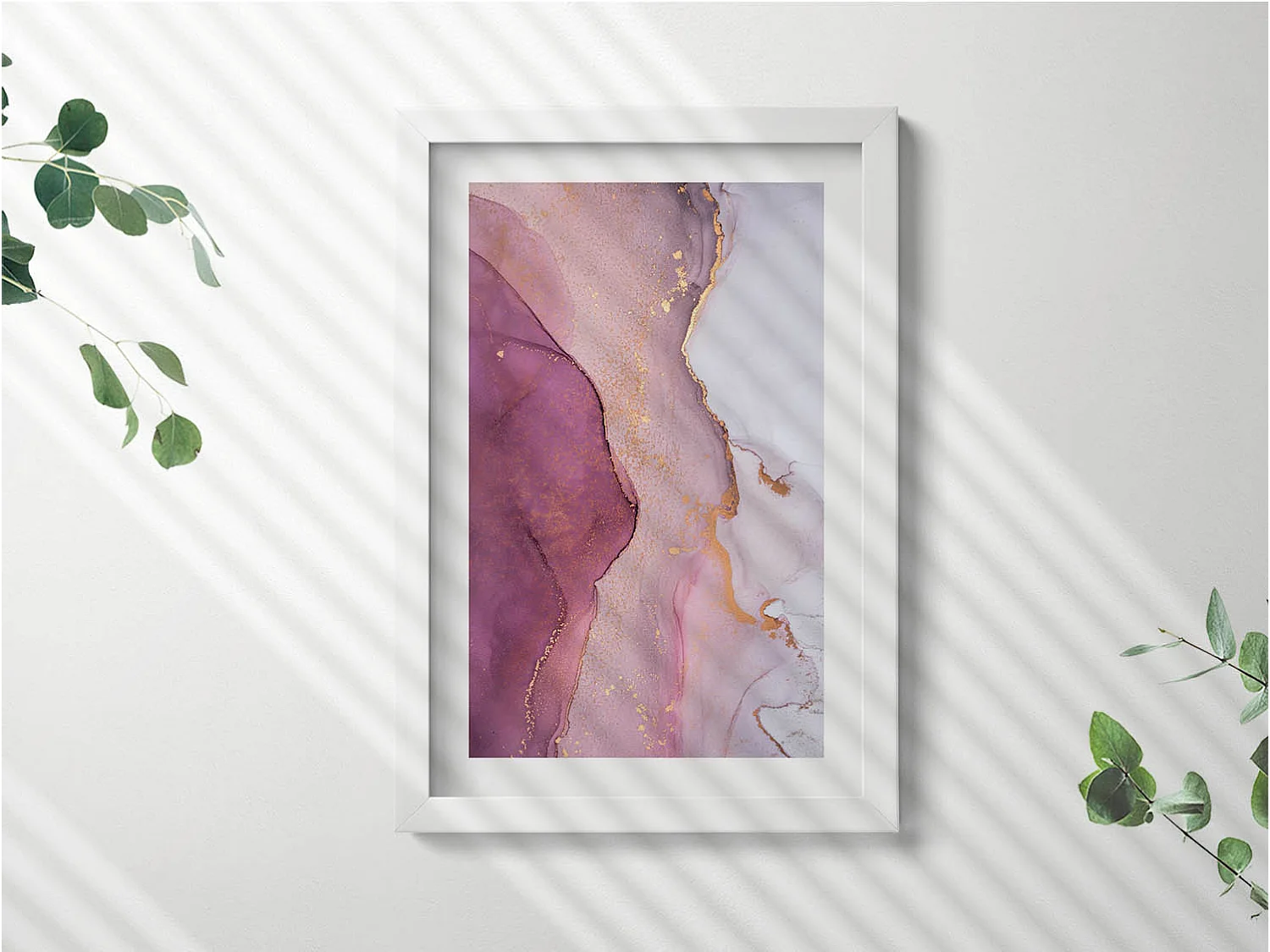 Tableau décoratif avec cadre blanc, Abstraction fluide et délicate 20 x 30 cm – Parfait pour le salon ou la chambre