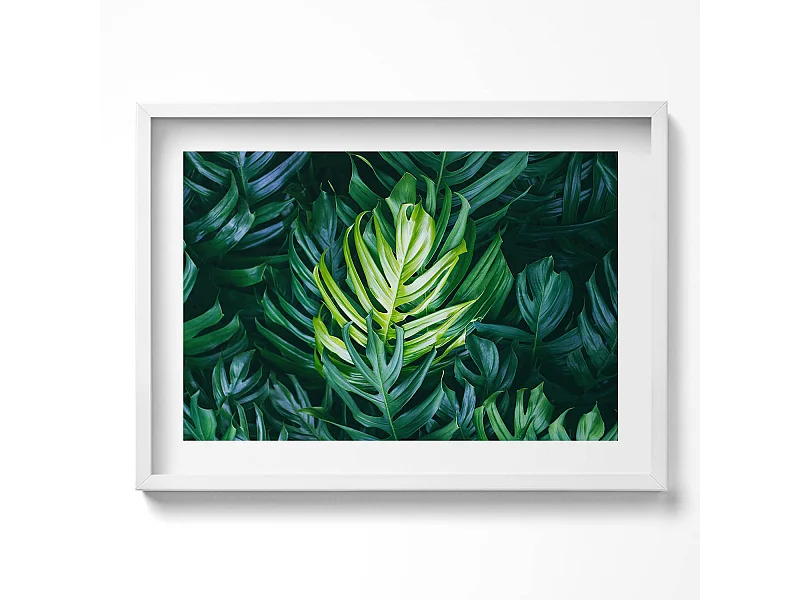 Dekoratives Gemälde mit weißem Rahmen, fließende goldene Formen auf beigem Hintergrund, 70 x 50 cm – perfekt für das Wohn- oder Schlafzimmer