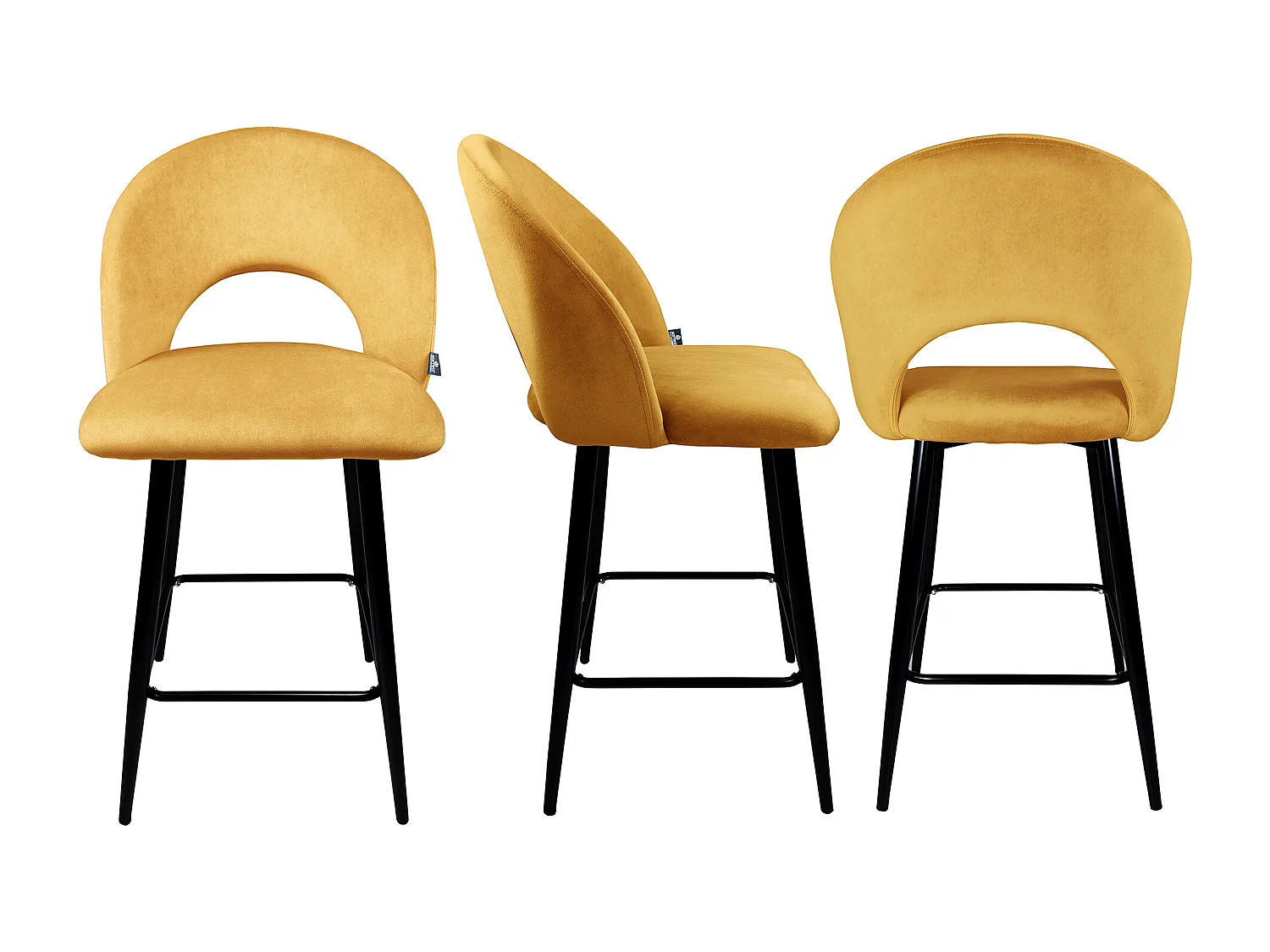 Sgabello cucina imbottito, sgabello alto in velluto giallo senape mod. Zoe