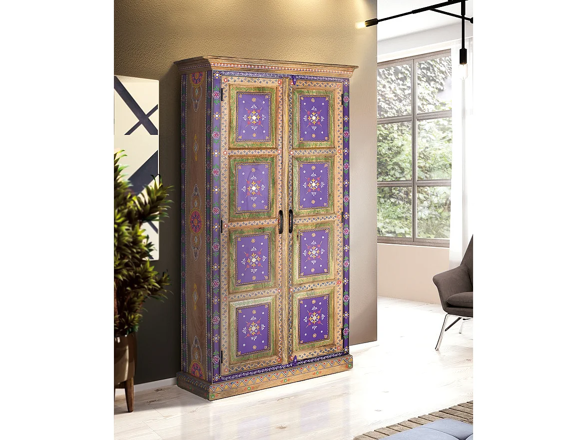 Armoire en bois de manguier 90 cm, style ethnique artisanal - 180 x 90 x 38