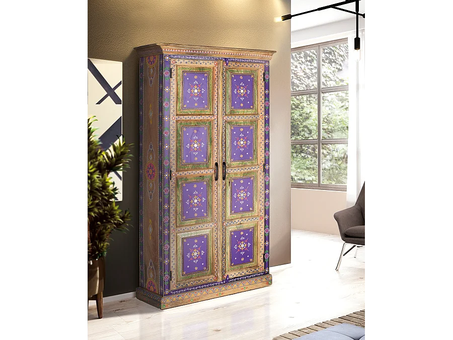 Armoire en bois de manguier et peinte à la main