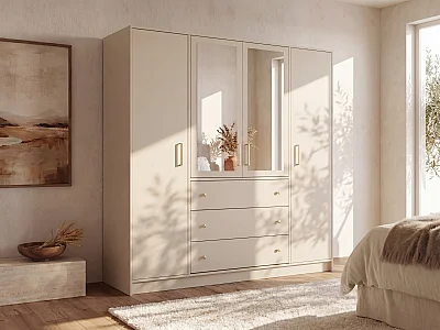 Kast met 4 deuren en 3 lades - B196 cm - Zwart - LIZANDRO
