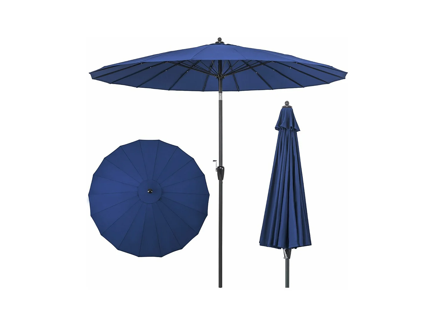 Parasol de Jardin Rond Ø 265CM, Parasol avec 18 Baleines en Fibre de Verre avec Manivelle et Mécanisme d'Inclinaison, Parasol de Terrasse avec Toile Résistante et Poteau en Aluminium (Bleu)