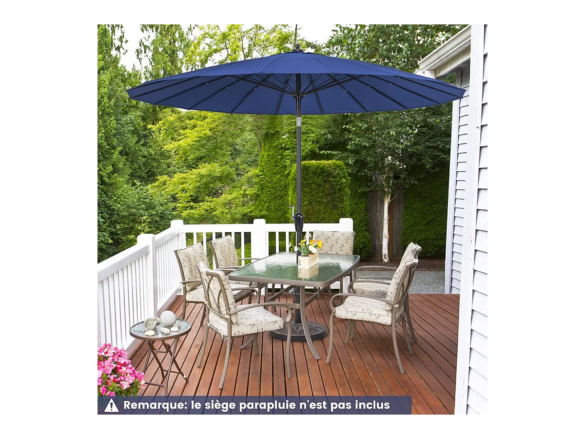 Parasol de Jardin Rond Ø 265CM, Parasol avec 18 Baleines en Fibre de Verre avec Manivelle et Mécanisme d'Inclinaison, Parasol de Terrasse avec Toile Résistante et Poteau en Aluminium (Bleu)