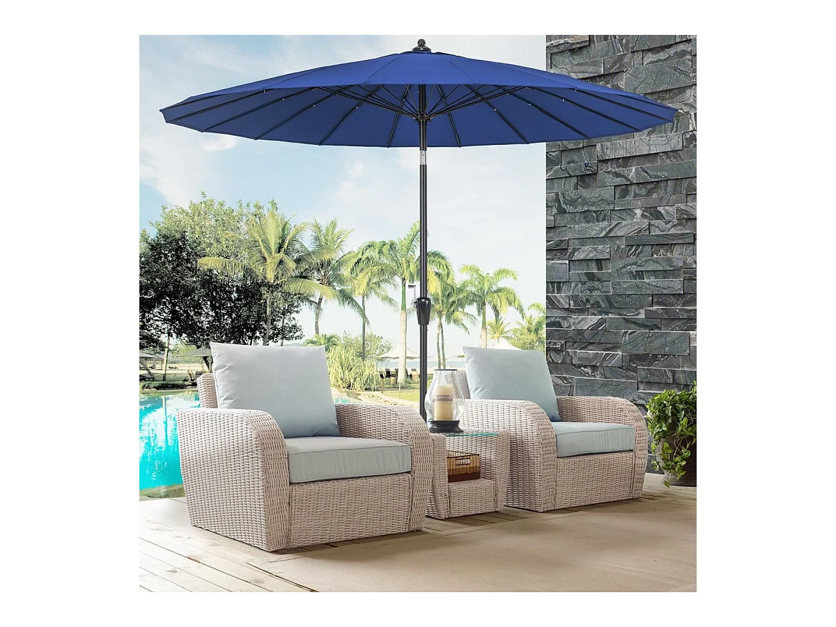 Parasol de Jardin Rond Ø 265CM, Parasol avec 18 Baleines en Fibre de Verre avec Manivelle et Mécanisme d'Inclinaison, Parasol de Terrasse avec Toile Résistante et Poteau en Aluminium (Bleu)