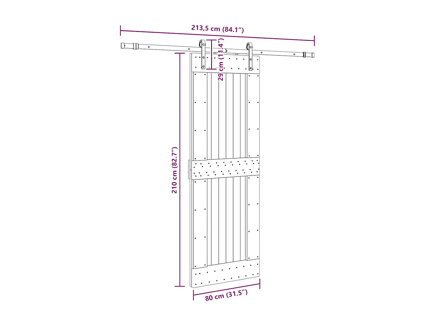 Porta de correr com ferragens 80x210 cm madeira de pinho maciça