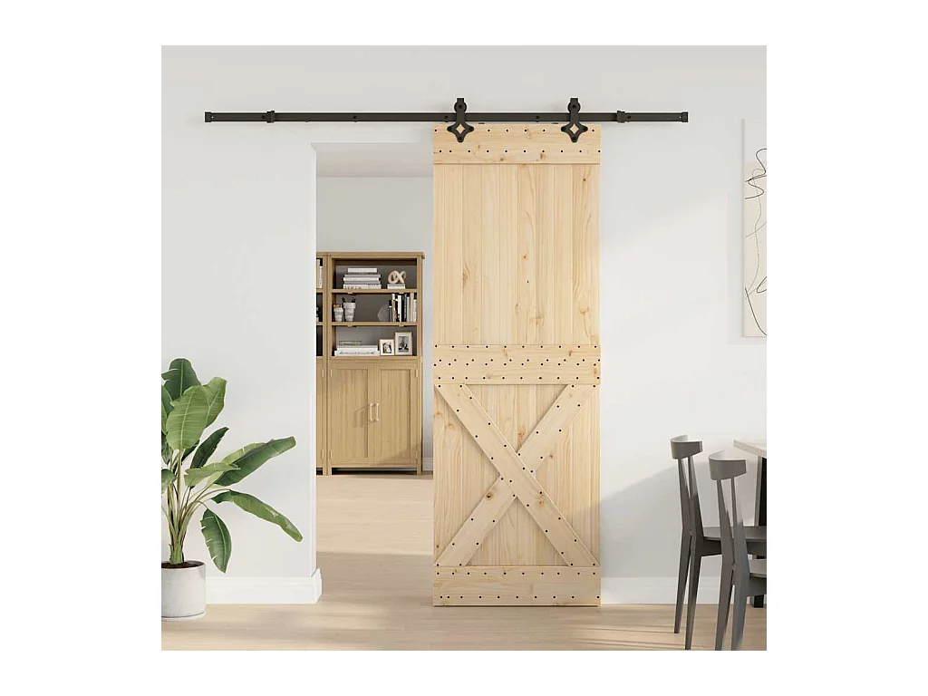 Porta Scorrevole con Set Hardware 80x210 cm Legno Massello Pino