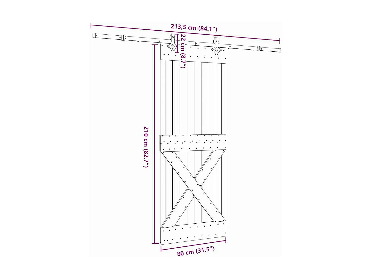 Porta de correr com ferragens 80x210 cm madeira de pinho maciça