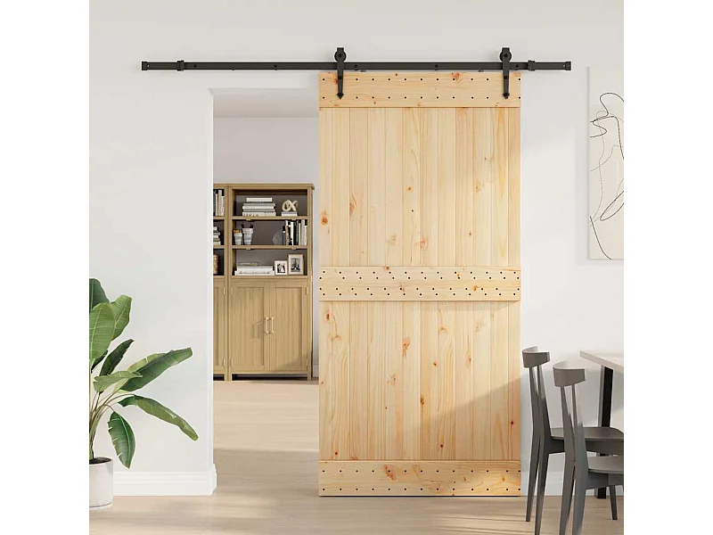 Puerta corredera con herrajes madera maciza de pino 100x210 cm