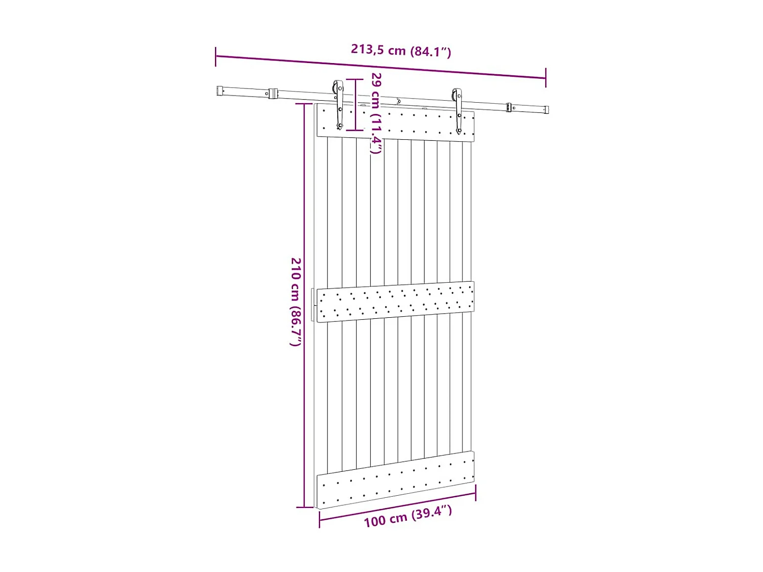 Puerta corredera con herrajes madera maciza de pino 100x210 cm