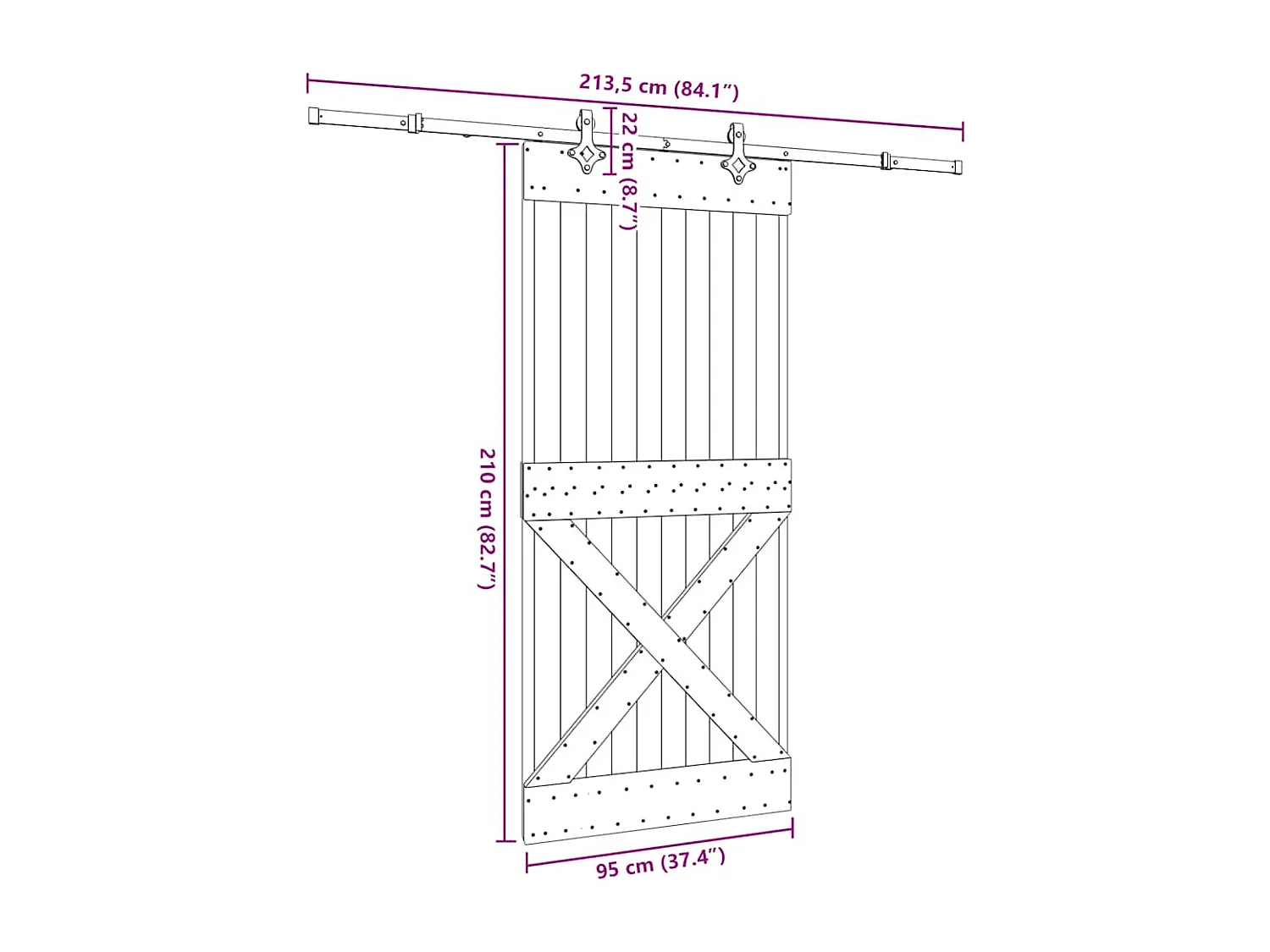 Porta Scorrevole con Set Hardware 95x210 cm Legno Massello Pino