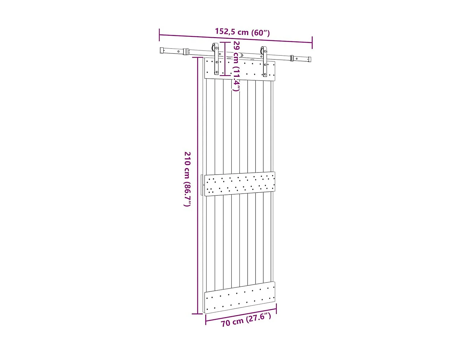 Porta Scorrevole con Set Hardware 70x210 cm Legno Massello Pino