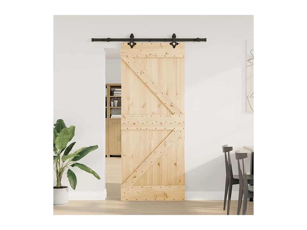 Porte coulissante et kit de quincaillerie 85x210 cm pin massif