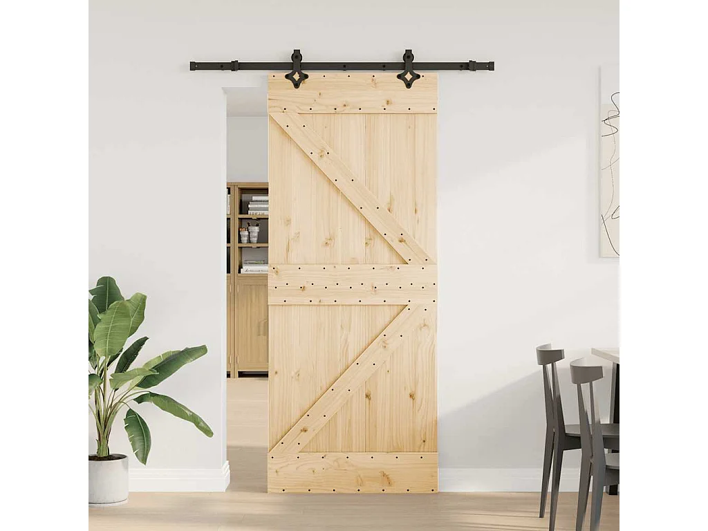 Porte coulissante et kit de quincaillerie 85x210 cm pin massif