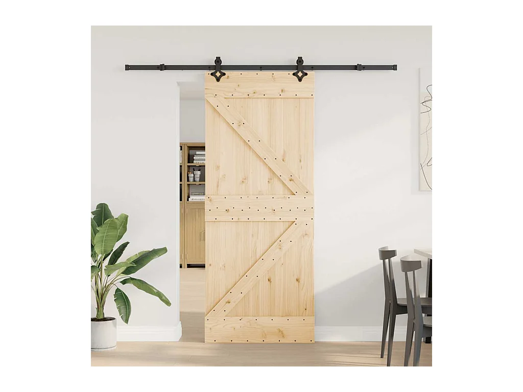 Porte coulissante et kit de quincaillerie 85x210 cm pin massif