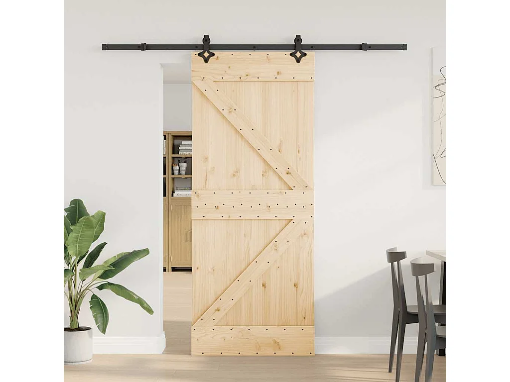 Porta Scorrevole con Set Hardware 85x210 cm Legno Massello Pino