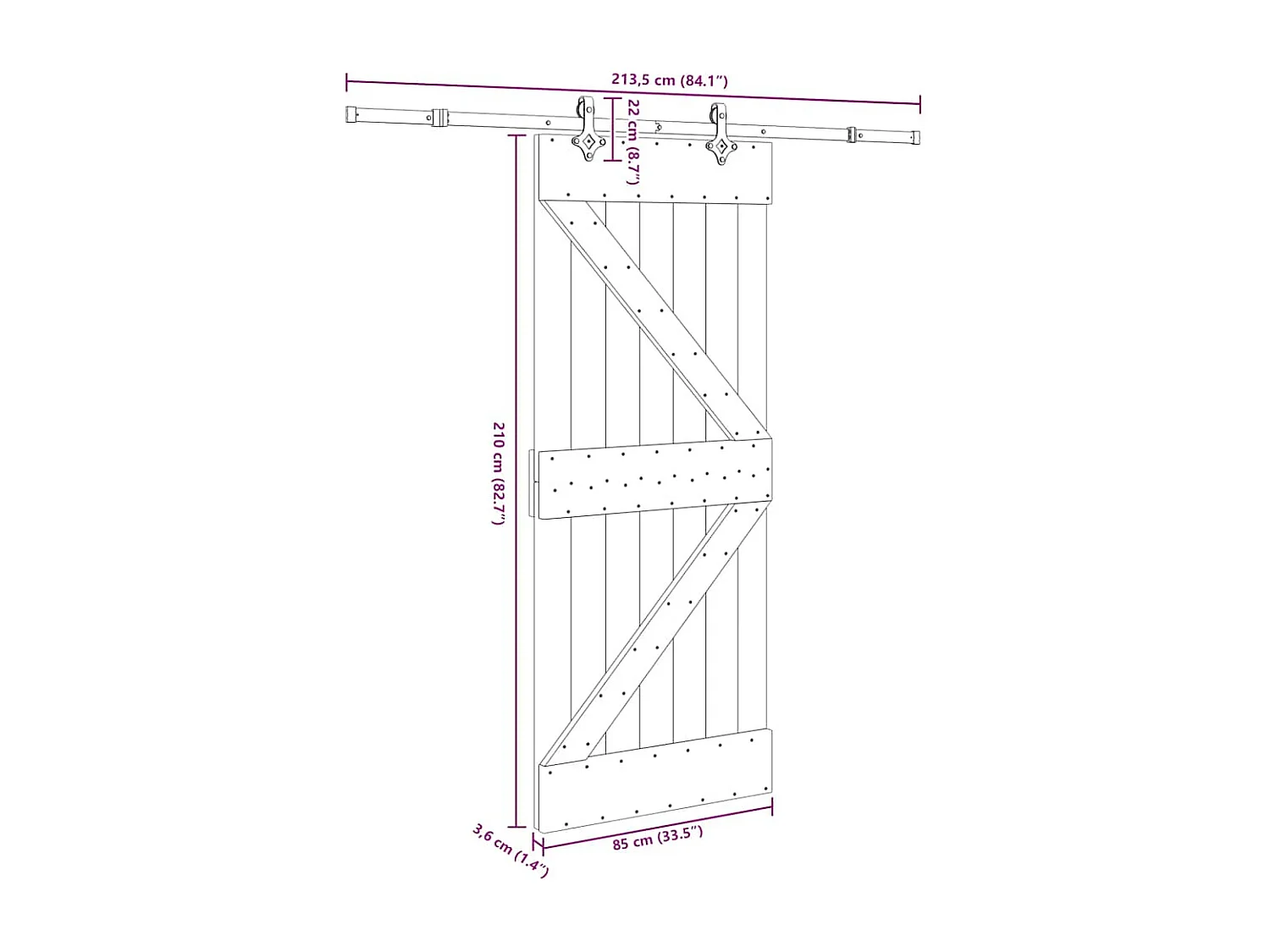 Porta Scorrevole con Set Hardware 85x210 cm Legno Massello Pino