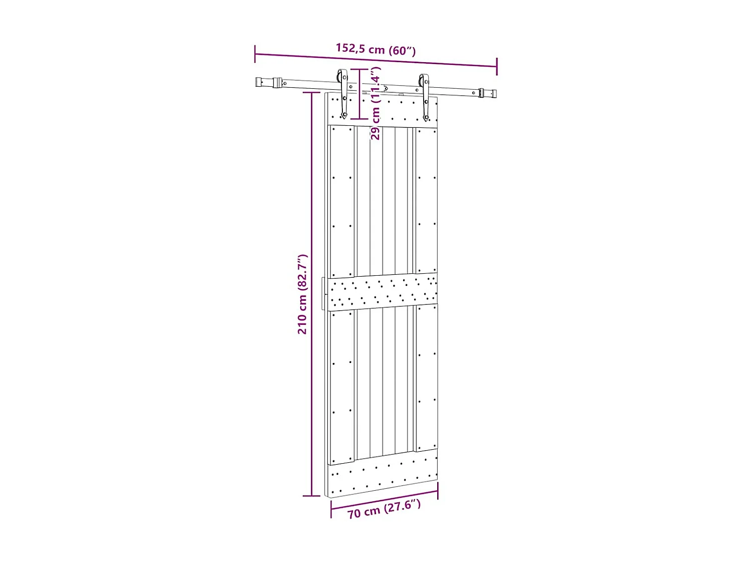 Porte coulissante et kit de quincaillerie 70x210 cm pin massif
