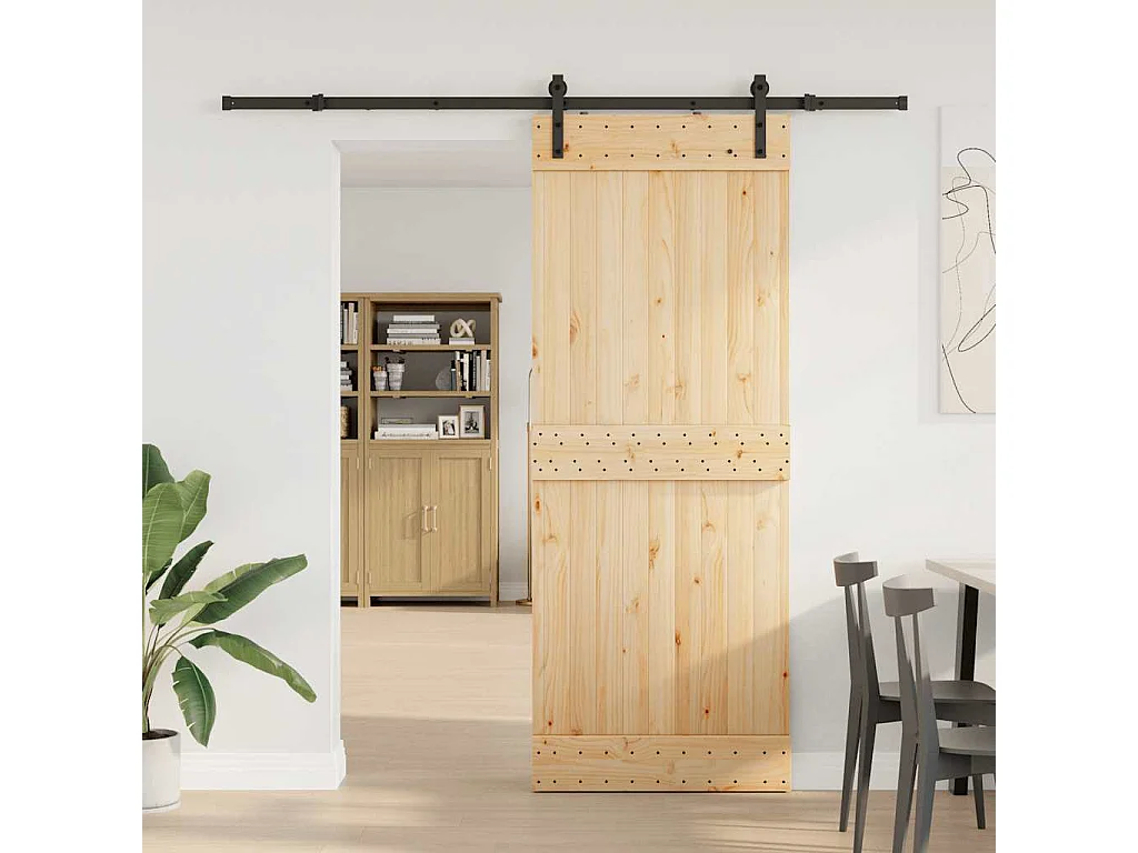 Porta de correr com ferragens 80x210 cm madeira de pinho maciça